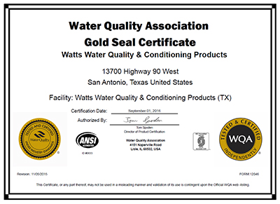 water quality association certificate