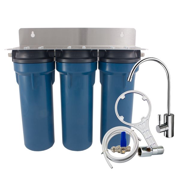 Dreifacher Untertisch Wasserfilter Primato Blue GRSKGUC3GB14  mit Wasserhahn DELUXE made in USA