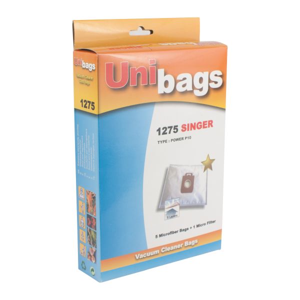 Embalaje: 5 bolsas + 1 filtro para aspiradoras NILFISK, SINGER - Unibags 1275
