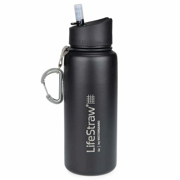 LifeStraw® GO Stainless Steel Black 2-stufiger Überlebenswasserfilter mit Wärmedämmung